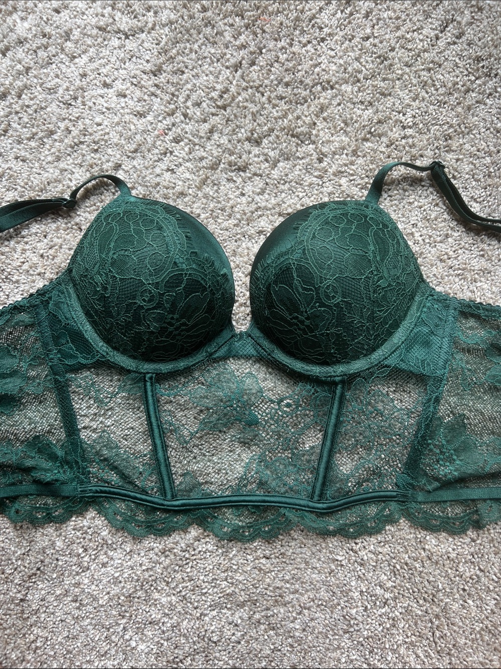 Victoria's Secret Emerald Green Lace Corset Bra